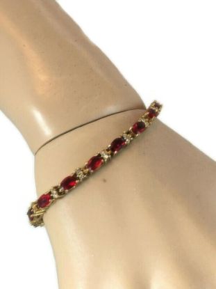 Picture of Vintage Avon Red Crystal Tennis Bracelet Gold Tone