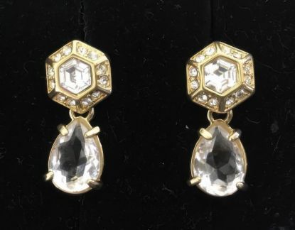 Picture of Signed Swarovski Clear Rhinestone Gold Tone Earrings