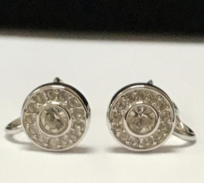 Picture of Swarovski Silver Tone White Crystal Clip Earrings