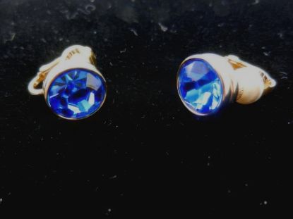Picture of Signed Swarovski Blue Clip On Earrings Gold Plated