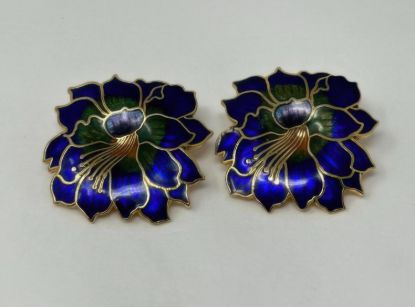 Picture of Vintage Goldtone Cloisonne Enamel Flower Earrings