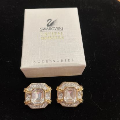 Picture of Vintage Swarovski Crystal Gold Plate Clip Earrings