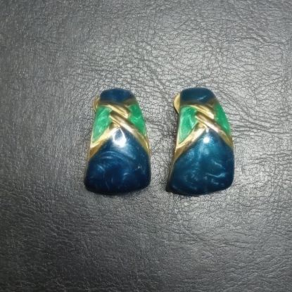 Picture of Vintage Green Blue Enamel Clip On Earrings