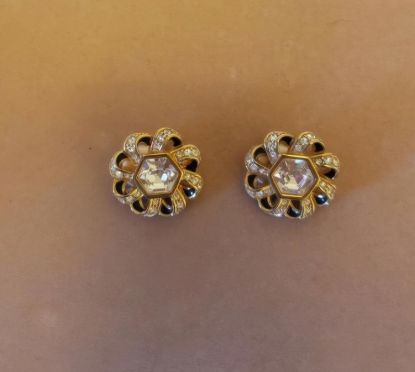 Picture of Swarovski Crystal Black Enamel Gold Earrings
