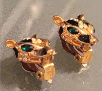 Picture of Vintage Leopard Panther Rhinestone Gold Earrings
