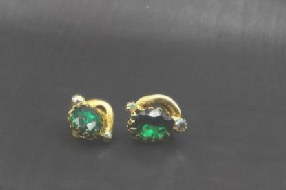 Picture of Vintage Gold Tone Green Rhinestone Clip Earrings