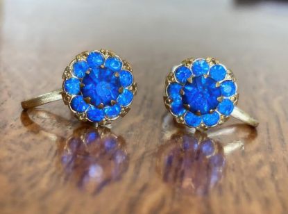 Picture of Vintage Coro Signed Blue Crystal Halo Earrings Clip