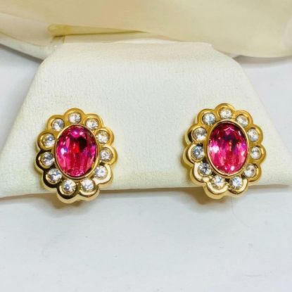 Picture of Swarovski Swan Pink Clear Crystal Clip Earrings